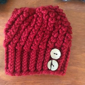 Hand knit messy bun hat